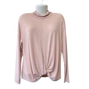 Jennifer Lopez Women's Pink Shimmer Twist Front Lightweight Turtleneck Top SZ L